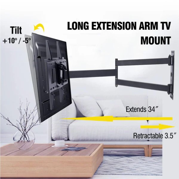 Zoom bild av Premium Full Motion TV-Väggfäste 23–65 Tum – Extra Lång Arm 84 cm