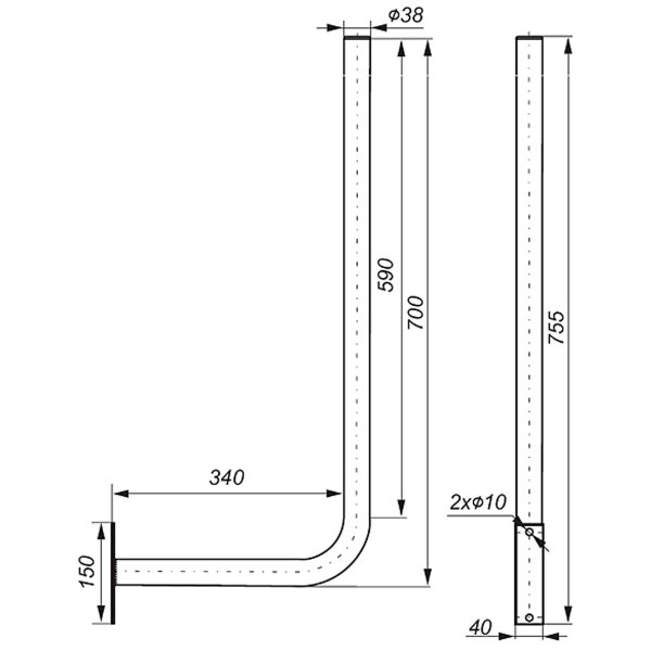 Zoom bild av Väggfäste för Antenn och Parabol – Galvaniserat stål, 700 mm höjd, Ø 38 mm