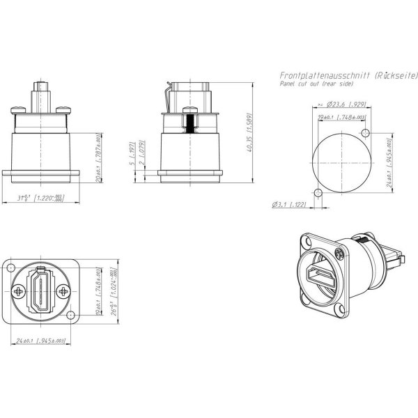 Zoom bild av HDMI-chassihonkontakt/bussning av hög kvalitet