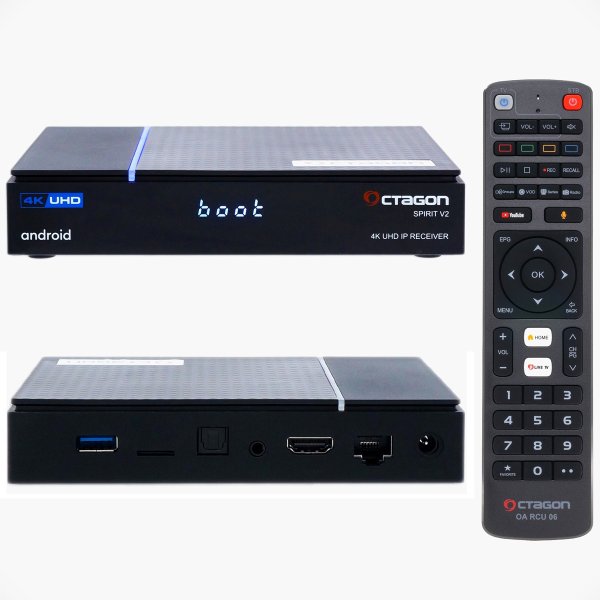 Zoom bild av Octagon SPIRIT V2 4K UHD Android TV IPTV Box med HDR10+, WiFi & Bluetooth
