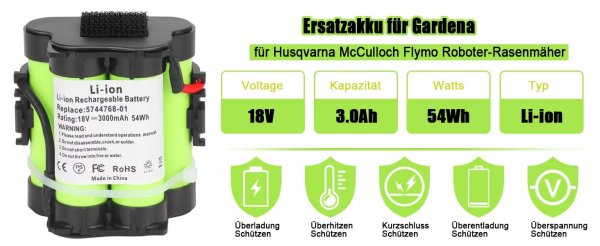 Zoom bild av Batteri typ Husqvarna Automower/Gardena Kapacitet: 3000mAh