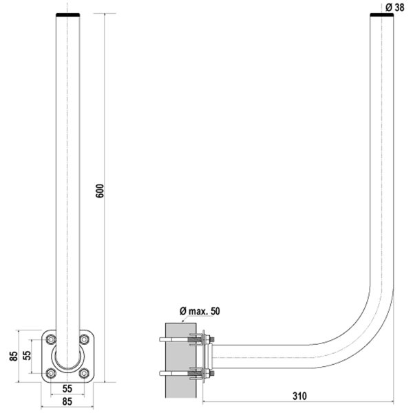 Zoom bild av Maströrsfäste – Bygger ut 30 cm (Ø 38 mm, höjd 60 cm)