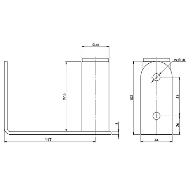 Zoom bild av Litet Väggfäste för Antenn & Parabol – 10 cm mast, Ø 38 mm