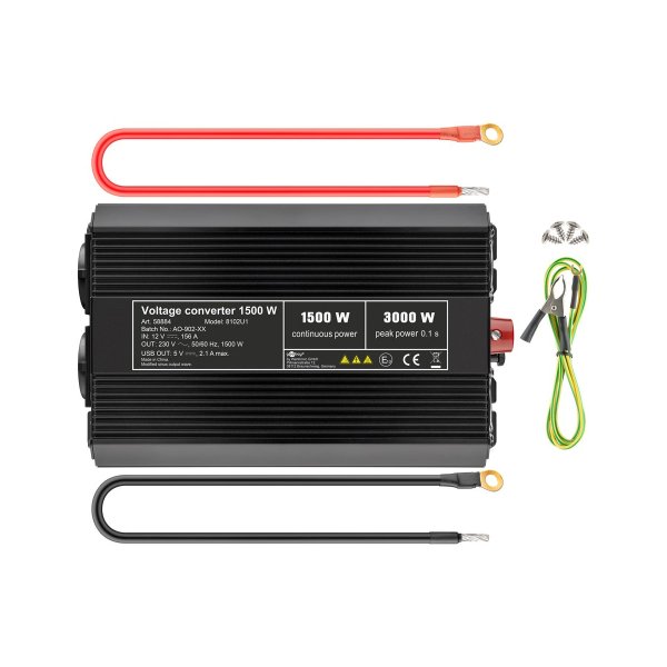 Zoom bild av Strömomvandlare 12V till 230V 1500W – För Husbil, Båt & Camping