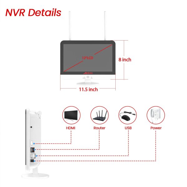 Zoom bild av Övervakningssystem kit inkl 4 kameror och skärm