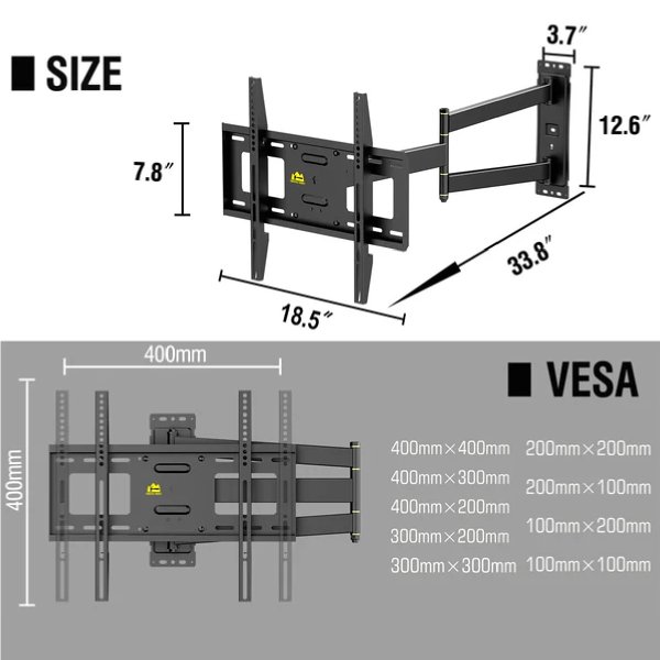 Zoom bild av Premium Full Motion TV-Väggfäste 23–65 Tum – Extra Lång Arm 84 cm