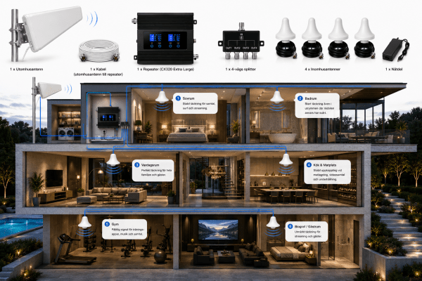 Zoom image of CX320 X LARGE – 5G/4G/3G/GSM MOBILE SIGNAL BOOSTER ≥85 dB Gain | Up to approx. 5000 m² | 4 Indoor Antennas | Designed for Large 