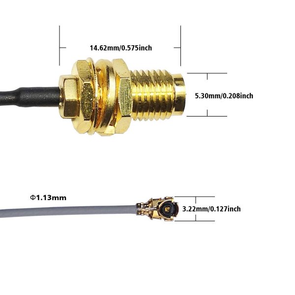 Zoom bild av IPX hona till SMA hona antennkabel – 15 cm