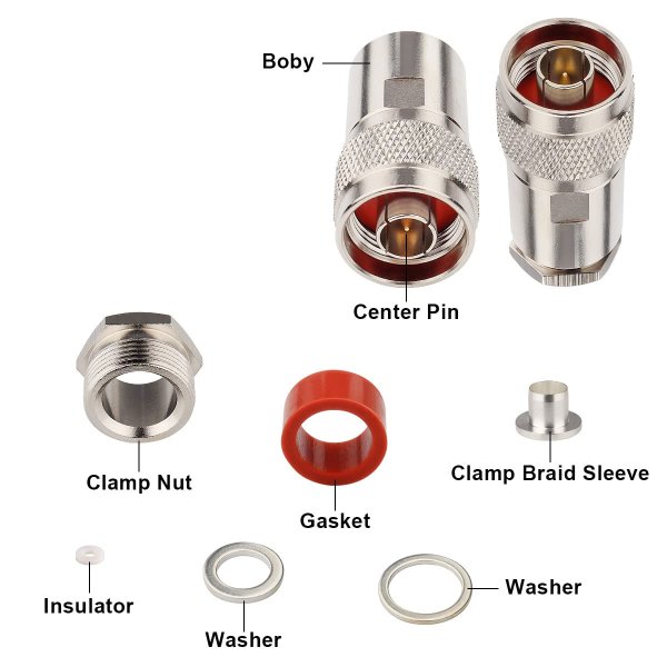 Zoom bild av N-Hane Kontakt för LMR400 – Clamp Type Straight (50 Ohm) – Rostfritt Stål