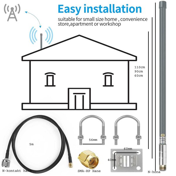 Zoom bild av 5G - 4G Lte antenn 8,5 dBi Signalplus, 90cm lång, inkl. 5m kabel.