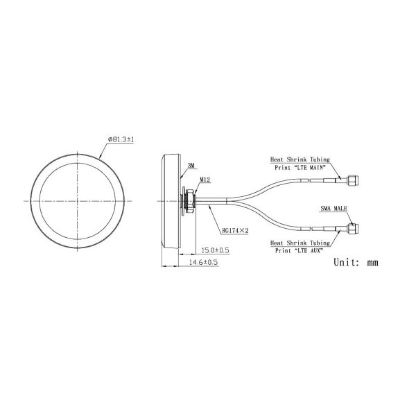 Zoom bild av Puckantenn för 4G-LTE med 3m MIMO-kabel – Maximal prestanda för stabilt internet överall