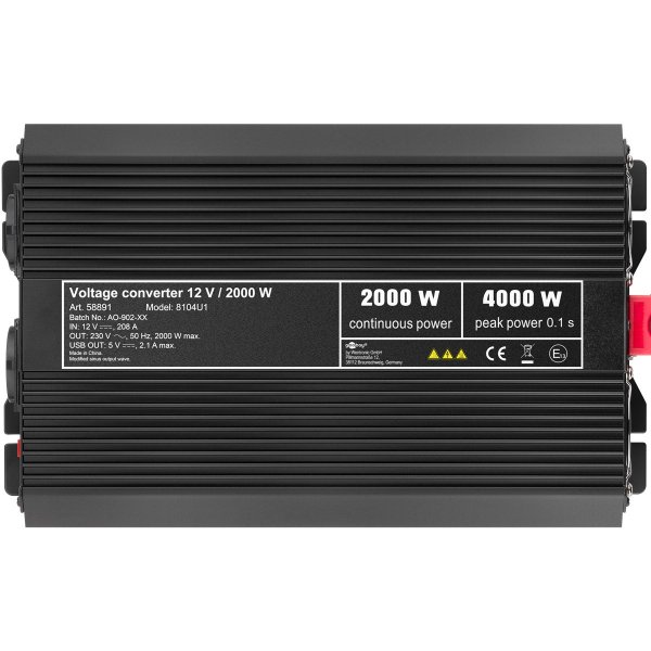 Zoom bild av Strömomvandlare 12V till 230V 2000W – För Husbil, Båt & Camping