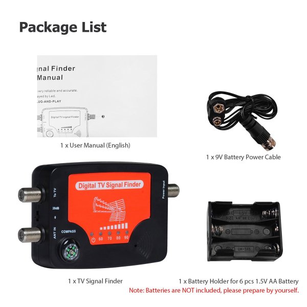 Zoom bild av TV Signal Finder för DVB-T2 – Digital antennmätare med LED-display & kompass