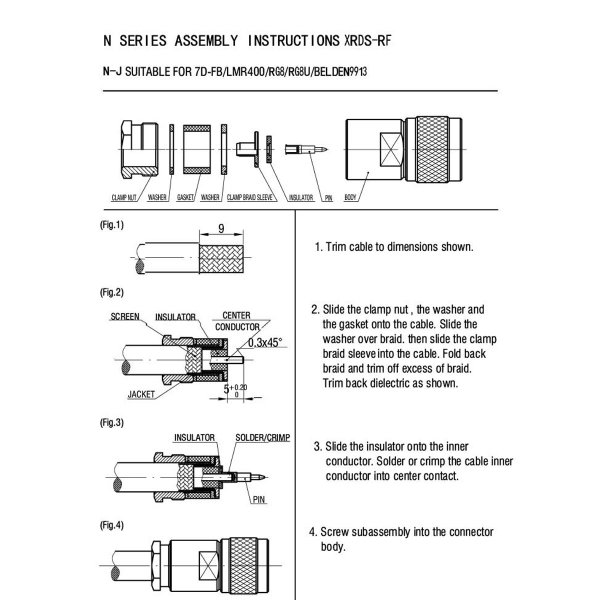 Zoom bild av N-Hane Kontakt för LMR400 – Clamp Type Straight (50 Ohm) – Rostfritt Stål
