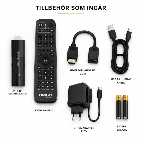 Zoom bild av Amiko A11 Link 4K Android 11 – Portabel IPTV & Streaming Stick med Bluetooth, Wi-Fi och Chromecast och VPN