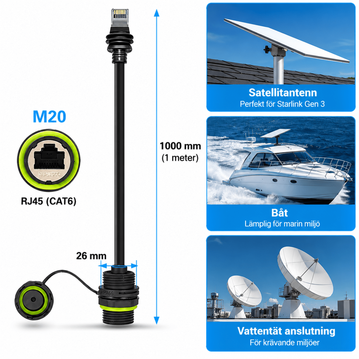 Starlink Gen 3/Mini Ethernet Adapter 1 m | IP68 RJ45